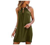 TDEOK Genoux légèrement au-dessus du décolleté femmes plage sans manches détenteurs décontractés robe femme robe d'été courte sexy, Vert armée., S