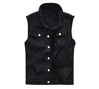 TDEOK Gilet en jean stretch sans manches pour homme - Noir - Avec boutons - Veste d'été légère - Grande taille - Veste de loisirs - Veste en jean - Veste de cowboy, Noir , XL
