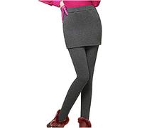 TDEOK Legging d'hiver pour femme doublé - Legging thermique d'extérieur long avec jupe - Pantalon thermique chaud en polaire - Pantalon de loisirs - Legging thermique opaque, gris, XXL