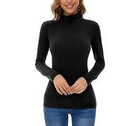 TDEOK Maillot de Corps Thermique en Laine Mérinos : Pull en Tricot pour Femme - Manches Longues - Col Roulé - Basique - Coton - Hiver, Noir Cendré, S