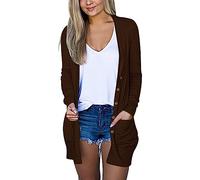 TDEOK Manteau pour femme - Élégant - Cardigan fin - Cardigan léger - Pour l'été - Long - Boutons - Avec poches - Couleur unie - Cardigan décontracté - Cardigan long - Cardigan à manches longues
