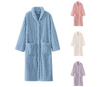 TDEOK - Peignoir de bain long et chaud pour femme, robe de chambre en molleton de pyjama, uni, avec boutons, en flanelle, combinaison d'intérieur plus épaisse, avec poches, chemise de nuit, peignoirs