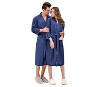 TDEOK Peignoir de bain pour couples - En coton gaufré - Court - Peignoir de bain léger - Col châle - En coton gaufré - Unisexe - Pour hôtel, spa, bleu marine, XL