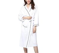 TDEOK Peignoir en tissu éponge pour femme - Sans capuche - Piqué gaufré - Court - Manches longues - Manteau de maison doux - Léger - Col en V - Pour mariée, Blanc., L