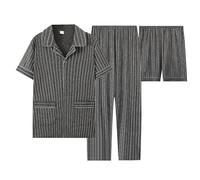 TDEOK Pyjama long pour hommes : ensemble de pyjama deux pièces en coton à manches longues imprimé à rayures pyjamas hommes avec boutons vêtements de nuit hommes col en V vêtements de détente pantalon