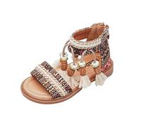 TDEOK Sandale Fille Chaussure Enfant Fille Ete Sandale Frangé Gland Enfant Chaussons Bohème Casual Chic Chaussures Rome Vintage Mode Sandales de Plage et Vacances Chaussures Décontractées Plates