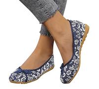 TDEOK Sandals pour Femme été Chaussures en tissu Fleur imprimée Casual Chic Chaussons Bout fermé sans Dos Chaussures Décontractées Plates Rétro Cosy Pantoufles de Vacances Intérieur Extérieur