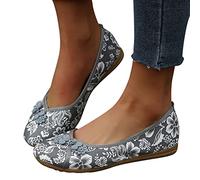 TDEOK Sandals pour Femme été Chaussures en tissu Fleur imprimée Casual Chic Chaussons Bout fermé sans Dos Chaussures Décontractées Plates Rétro Cosy Pantoufles de Vacances Intérieur Extérieur