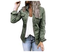 TDEOK Veste en jean cintrée pour femme - Veste stretch - Pour l'automne - Élégante - Manches longues - Léger - Cardigan vintage - Veste en jean courte - Veste d'été légère - Veste de sport, vert, XXL