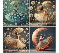 TDFERAN 30x30CM Diamond Painting Lot de 4 Diamond Painting Danseuse Ballerine, Kit Diamant Painting Adulte Danseuse Ballet, Diamond Painting Elfes et Fées, Peinture Diamant Princesse Ange