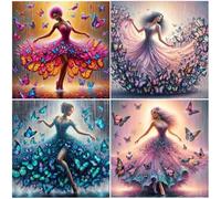 TDFERAN 30x30CM Diamond Painting Lot de 4 Diamond Painting Danseuse Papillon, Peinture Diamant Femme Africaine, Diamond Painting Elfes et Fées Princesse, Kit Diamant Painting Adulte Danseuse Ballet