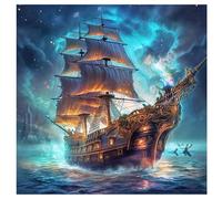 TDFERAN 40x40CM Diamant Painting Bateau, Diamond Painting Bateau Voilier, Broderie Diamant Kit Complet de Peinture Diamant Broderie Pirate pour Décoration Murale Puzzle Fait Main en Strass