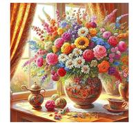 TDFERAN 40x40CM Diamond Painting Fleurs Colorées, Fleur dans un Vase Près de la Fenêtre Kit Complet de Peinture Diamant, Tableau Diamond Painting Fleurs, Puzzle Diamant Adulte Fleur