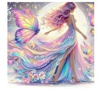 TDFERAN 40x40CM Diamond Painting Lune et Fée Canevas Diamant Kit Complet Fée Papillon Broderie Diamant Princesse Diamond Painting Elfe Peinture Diamant Fée Elfe Peinture Par Numero Adulte Fée