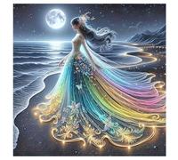 TDFERAN 40x40CM Diamond Painting Lune et Fée Fluorescent, Painting Diamond Fée, Broderie Diamant Bord de Mer, Diamant Painting Elfe, Broderie Diamant Princesse, Diamond Painting Pop Art