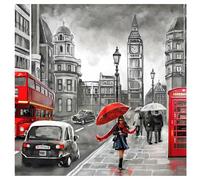 TDFERAN 40x40CM Diamond Painting Paysage Scène de Rue Point de Croix Londres Big Ben Diamond Painting Londres Peinture Diamant Paysage Strass Rouge et Gris pour Décoration Murale
