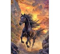 TDFERAN 40x50cm Broderie Diamant Cheval Kit Cheval Montagne Galop Complet Broderie Diamont Perle Diamant motif cheval Peinture Animalière avec Paysage Coucher Soleil Adultes Débutants
