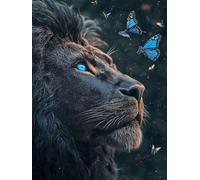 TDFERAN 40x50cm Diamant Papillon Lion Yeux Bleus Diamond Painting Tête Lion Diamantmalerei Löwe Broderie Animal Bricolage Peinture Diamond Löwe et papillons Œuvres d'art Main Painting Leo