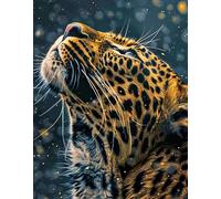 TDFERAN 40x50cm Diamant Peinture Léopard Ciel Étoilé Léopard Adulte Oeuvre Animal Looking up at the Sky Strass Point Croix Perle Diamant Léopard Cristal Peinture sur Toile Décoration Murale Maison