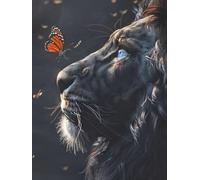 TDFERAN 40x50cm Kit Peinture Diamant Yeux Bleus Papillon Lion, Bricolage Strass Adulte Style Multicolore Perles Diamant Animaux Création Tableau Canevas Puzzles Broderie Diamant Lion Fantaisie