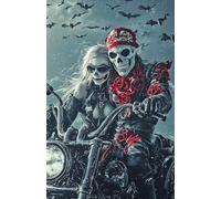 TDFERAN 40x50cm Peinture Diamant Fantôme Moto Squelette Diamond Painting Couple Roses Fantôme Painting art Moto Tête de Mort Point Tueur de Croix Décorations pour la Maison Loisirs et Hobbies