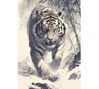 TDFERAN 40x50cm Peinture Diamant Kit Tigre DIY Peinture Diamant Tiger Noir et Blanc Roi de la Forêt Féroce Point Croix Diamond Adultes Crystal Peintures Landscape Diamond Débutants Maison Décor