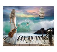 TDFERAN/50x40CM Diamond Painting Kit Complet Carré-Broderie diamant 5D Femme Musicien,Tableau Diamant Piano, Avec Strass à Foret Plein en Résine, pour Décoration Murale Domestique