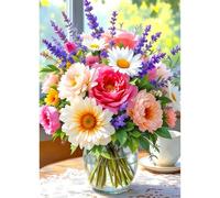 TDFERAN 5D Diamond Painting Fleurs Avec Vase 30x40 Broderie Diamant Fleurs | DIY Tableau Perle Diamant Fleur Marguerite lavande tulipe souci Diamond Painting Fenetre Decoration Maison Salon Adulte