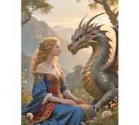 TDFERAN 5D Diamond Painting Princesse Dragon 40X50cm Peinture Diamant Femm Dragon Fleurs Peinture Diamant Paysage Forêt Perle Diamont Princesse Dragonne Mosaïque Angel Elfe Fee