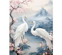 TDFERAN Broderie Diamant Oiseaux Grand Format 40x50cm Diamond Painting Paysage Fleur De Cerisier 5D Diamond Painting Animaux Aigrettes Fleurs Puzzle Diamant Montagne Diamond Decoration Maison Salon