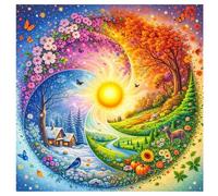 TDFERAN Diamant Painting 4 Saisons 40x40cm Kit De Broderie Diamant 5d Diy Quatre Saisons Yin Yang Peinture Diamant Fleur Animaux Peinture Numero Adulte Paysage Printemps Été Automne Et Hiver Decor