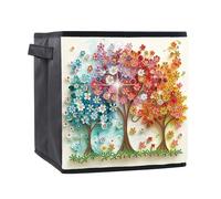 TDFERAN Diamond Folding Storage Basket 26x25CM Pour Vêtements, Jouets, Outils, Penderie Organiseur de Vêtements Peinture Diamant de Rangement en Tissu Avec Poignées Bureau,Salle de Bain Three Trees