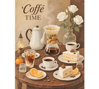 TDFERAN Diamond Painting Adultes Cuisine Cafe 40x50cm Broderie Diamant Cafe Painting Diamant Pause Café Diamond Painting Fleurs Rose Peinture Diamant Gâteau Mosaïque Diamant Adulte Gâteau