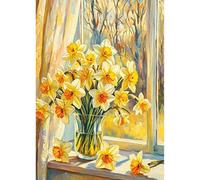 TDFERAN Diamond Painting Fleur Jonquilles Canevas Kit Complet Adulte Vase | 30x40cm Tableau de Perle Diamant Fleurs Bouquet de Fleur Point de Croix Kit Diamond Decoration Maison Salon für Anfänger