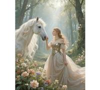 TDFERAN Diamond Painting Kit Adulte Princesse Cheval 40x50cm Diamant Painting Paysage Forêt Peinture Diamant Adulte Femme Cheval 5D DIY Diamond Painting Chevaux pour Décoration Murale