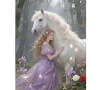 TDFERAN Diamond Painting Kit Complet Princesse 40x50cm 5D DIY Diamond Painting pour Adultes Femm Cheval Broderie Diamant Paysage Chevaux Angel Elfe Fee Painting Diamant Paysage Forêt Murale