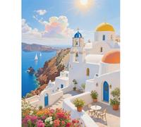 TDFERAN Diamond Painting Kits santorini Paysage Diamant Kit Broderie Point Rond Peinture 40X50cm Peinture Diamant Pour Débutants Strass Artisanat Paysage Bord MerDécoration Murale Salon Chambre