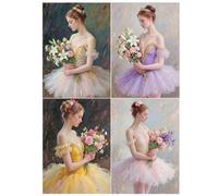 TDFERAN Diamond Painting Lot de 4 Ballet Femm 30x40cm Diamond Painting Danseuse Ballerine Broderie Diamant Danseuse Ange Elfe Fée Canevas Diamant Princesse Fleurs Mosaïque Point de Croix Kit Fleurs