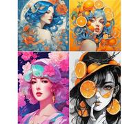 TDFERAN Diamond Painting Lot de 4, Papillon Fleurs Fruit Diamond Painting Femme, Canevas Diamant Kit Complet Fée Papillon, Broderie Diamant Elfe, Kit Broderie Diamant Femme (30x30&30x40CM)