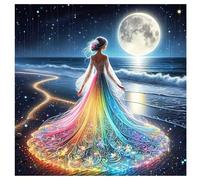 TDFERAN Diamond Painting Lune et Fée 40x40CM Fluorescent, Broderie Diamant Bord de Mer, Broderie Diamant Princesse, Diamant Painting Elfe, Peinture Par Numero Adulte Fée, Diamond Painting Pop Art