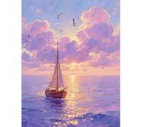TDFERAN Diamond Painting Paysage Bord de Mer 40x50 cm Peinture Diamant Coucher de Soleil Grand Format Diamond Painting Bateau Voilier Broderie Diamant Paysage Mer Broderie au Point de Croix