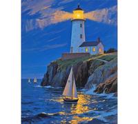 TDFERAN Diamond Painting Phare Bord de Mer40x50 cm Peinture Diamant Paysage Mer Broderie Diamant Phare Bord de Mer Canevas Adulte Paysage Diamant Diamond Painting Bateau Voilier Paysage