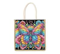 TDFERAN Diamond Sac à Main 26x26cm Couleur à Provisions Bandoulière Peinture Diamant en Tissu Bricolage Cadeau Fourre-tout en Toile Fait Main Avec Diamants Sac de Rangement Papillon Fluorescent