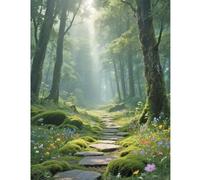TDFERAN DIY 5D Diamond Painting Paysage Forêt 40x50cm Point de Croix Paysage Forêt Broderie Diamant Fleurs Arbre Peinture Diamant Adulte Route Pavée Puzzle Diamant Adulte Soleil Matinal