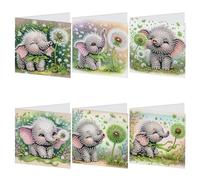 TDFERAN Lot de 6 Carte de Voeux Diamond Painting Joli Bébé éléphant, Carte de Remerciement, Cartes de Vacances, Broderie Diamant Cartes Anniversaire, de Voeux 2025, Diamant Painting Voeux