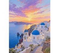 TDFERAN Peinture Diamant 5D Coucher Soleil Plage Paysage Grec 40X50cm Diamond Painting Santorini Peinture Diamant Débutants Point de Croix Cristal Paysage Bord Mer Décoration Murale