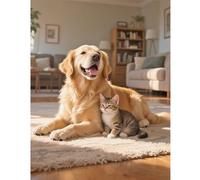 TDFERAN Peinture Diamant Chien et Chat 40x50cm Diamond Painting Animaux Perle Diamant a Coller Chien Chat Peinture Numero Adulte Bons Amis Canevas kit Complet Adulte Painting Animaux