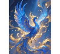 TDFERAN Peinture Diamant Phénix Bleu et or 40x50cm Diamond Painting Phénix Diamant Painting Animaux Peinture par Numéros Fluorescent Broderie Diamant Animaux Mosaïque Perle à Coller