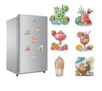 TDFERAN Peinture DiamanTableau Magnétique, Ensemble de 6 Pièces Décoratifs pour Réfrigérateur Tableau Blanc CuisineTableau d'affichage Aux Fruits Colorées D'été Aimant de Réfrigérateur 5D Mignonne