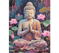TDFERAN Square Drill Diamond Painting Adulte Bouddha 40x50cm Peinture Diamant Carré Bouddha Lotus Diamond Painting Paysage Zen Diamant Strass Point de Croix Cristal Painting pour Murale Décoration